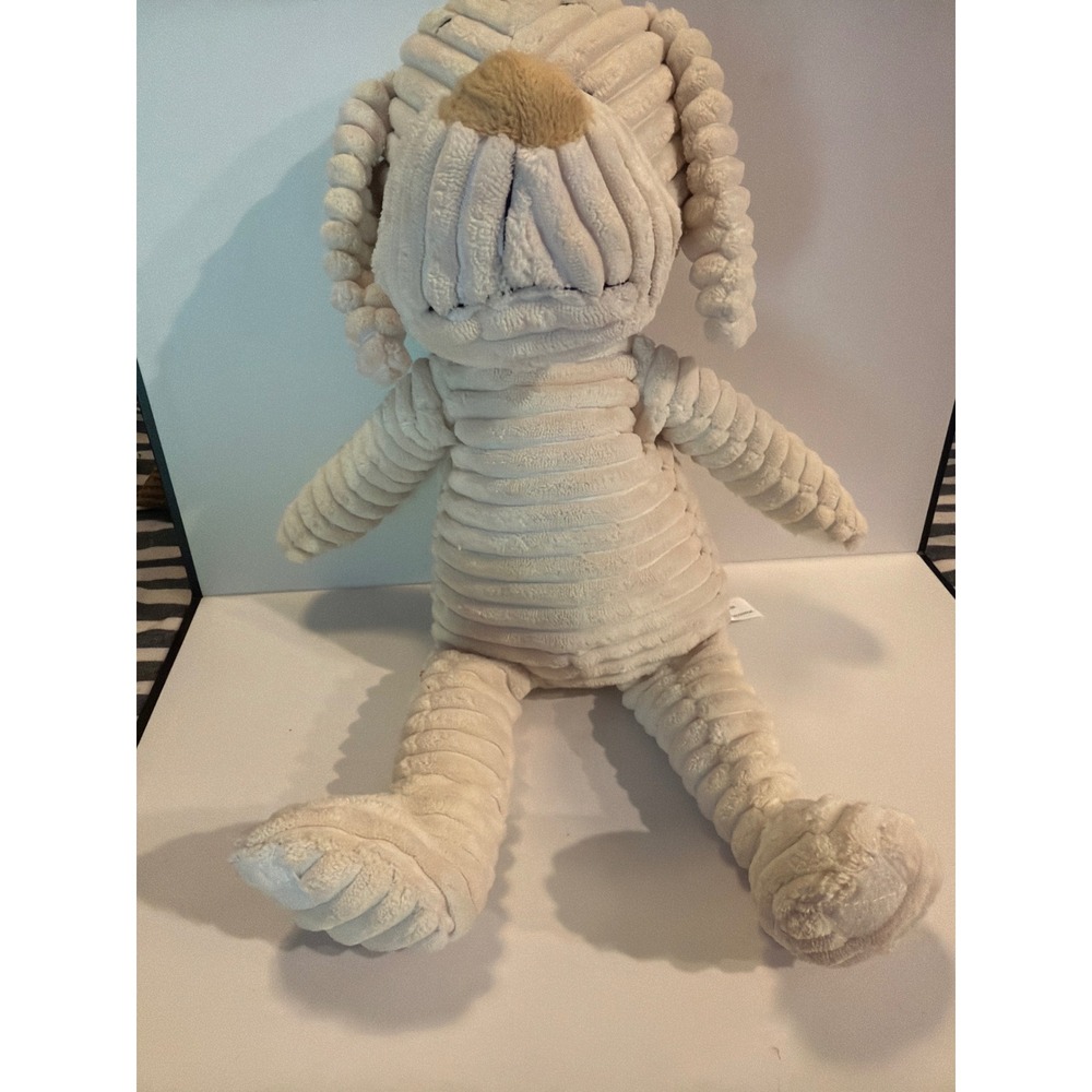 K&K Interiors‎ Cream Corduroy Dog Plush Ribbed Stuffed Animal Floppy Ear Puppy